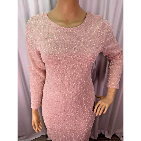 Jennifer Lopez XXL Pink Textured Sequin Sheath Dress Long Sleeve Party Cocktail - Picture 4 of 16